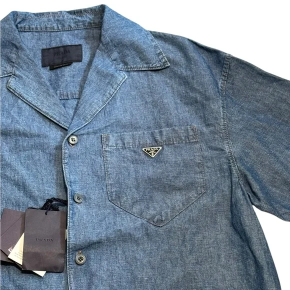 PRADA***Men’s Blue Denim Shirt***Large $2150 NWT - Picture 2 of 7